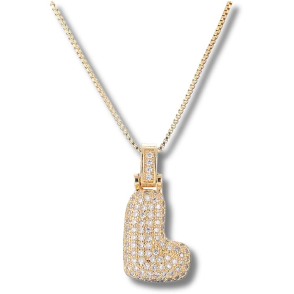 Bubble Letter Initial "L" Pendant w/Chain Necklace